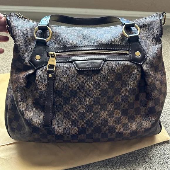 Authentic Louis Vuitton Damier Ebene Evora MM Adjustable Handbag Tote RETIRED - Picture 3 of 16